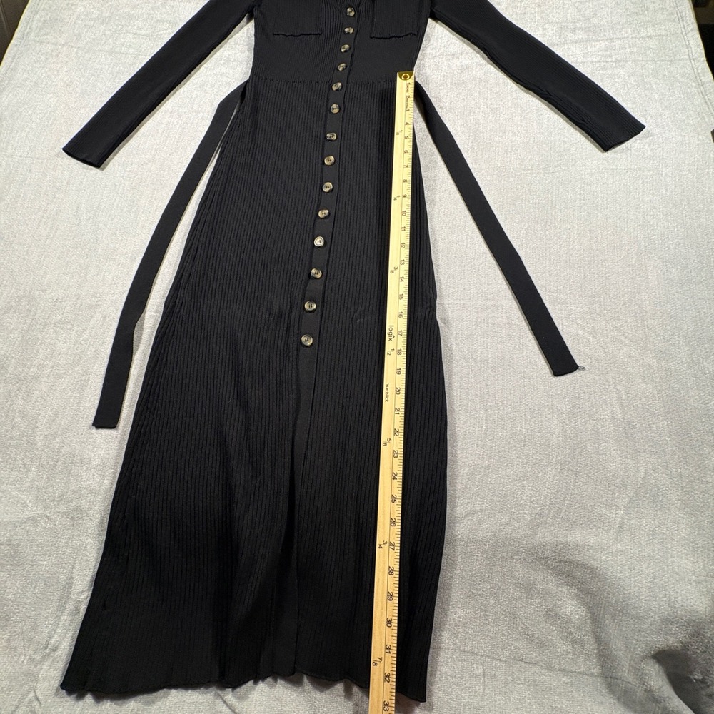 Zara Womens Black Ribbed Knit Button Down Midi Dress Long Sleeve Size L - Picture 12 of 14